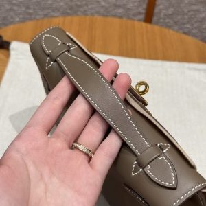 Hermes Kelly Pochette Handmade In Swift Calfskin Leather Gold Hardware 18 Etoupe - Image 5