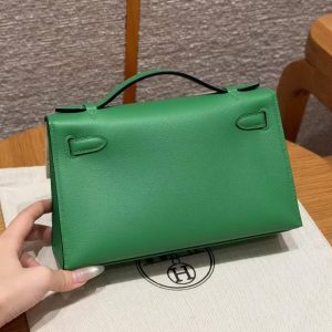 Hermes Kelly Pochette Handmade In Swift Calfskin Leather Gold Hardware 1K Bambou - Image 14