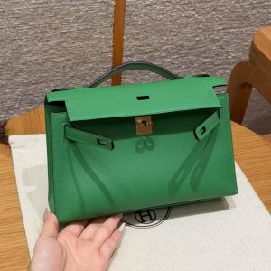 Hermes Kelly Pochette Handmade In Swift Calfskin Leather Gold Hardware 1K Bambou - Image 7