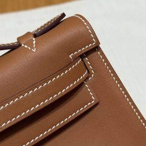 Hermes Kelly Pochette Handmade In Swift Calfskin Leather Gold Hardware 37 Gold - Image 6