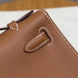 Hermes Kelly Pochette Handmade In Swift Calfskin Leather Gold Hardware 37 Gold - Image 5