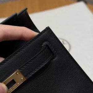 Hermes Kelly Pochette Handmade In Swift Calfskin Leather Gold Hardware 89 Noir - Image 9