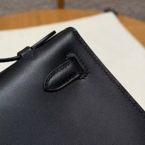 Hermes Kelly Pochette Handmade In Swift Calfskin Leather Gold Hardware 89 Noir - Image 5