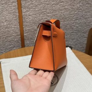 Hermes Kelly Pochette Handmade In Swift Calfskin Leather Gold Hardware 93 Orange - Image 17