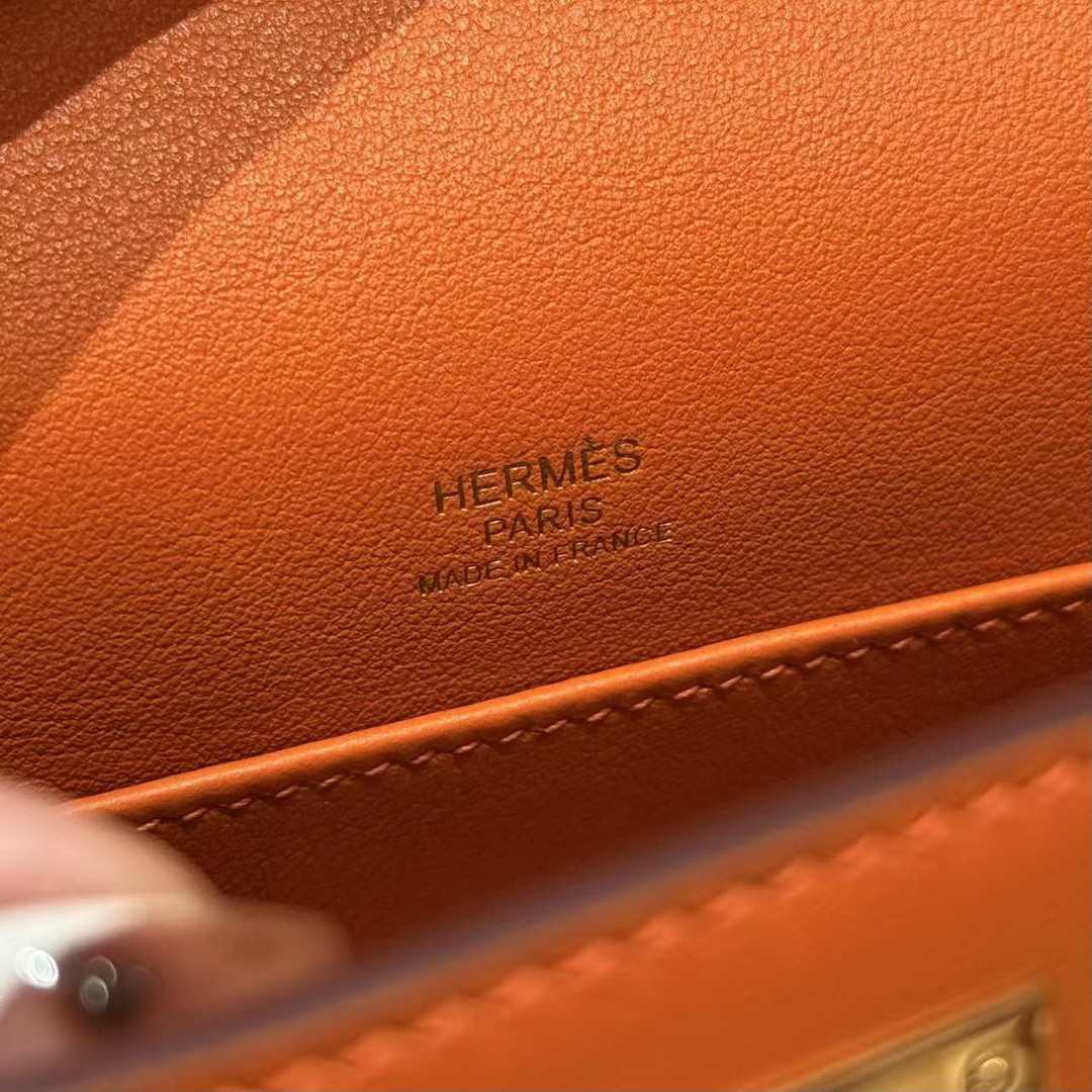 Hermes Kelly Pochette Handmade In Swift Calfskin Leather Gold Hardware 93 Orange - Image 14