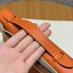 Hermes Kelly Pochette Handmade In Swift Calfskin Leather Gold Hardware 93 Orange - Image 13