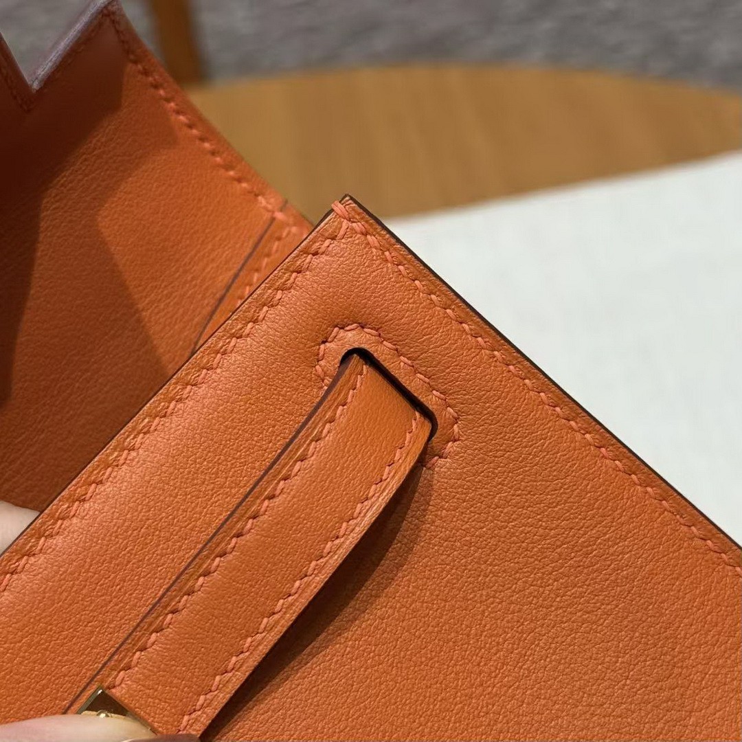 Hermes Kelly Pochette Handmade In Swift Calfskin Leather Gold Hardware 93 Orange - Image 6
