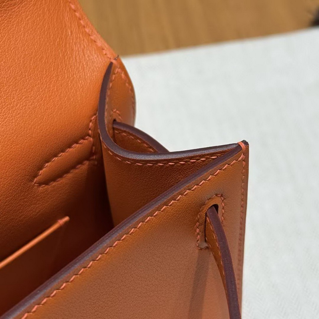 Hermes Kelly Pochette Handmade In Swift Calfskin Leather Gold Hardware 93 Orange - Image 5