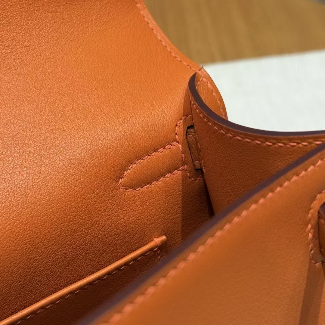 Hermes Kelly Pochette Handmade In Swift Calfskin Leather Gold Hardware 93 Orange - Image 4