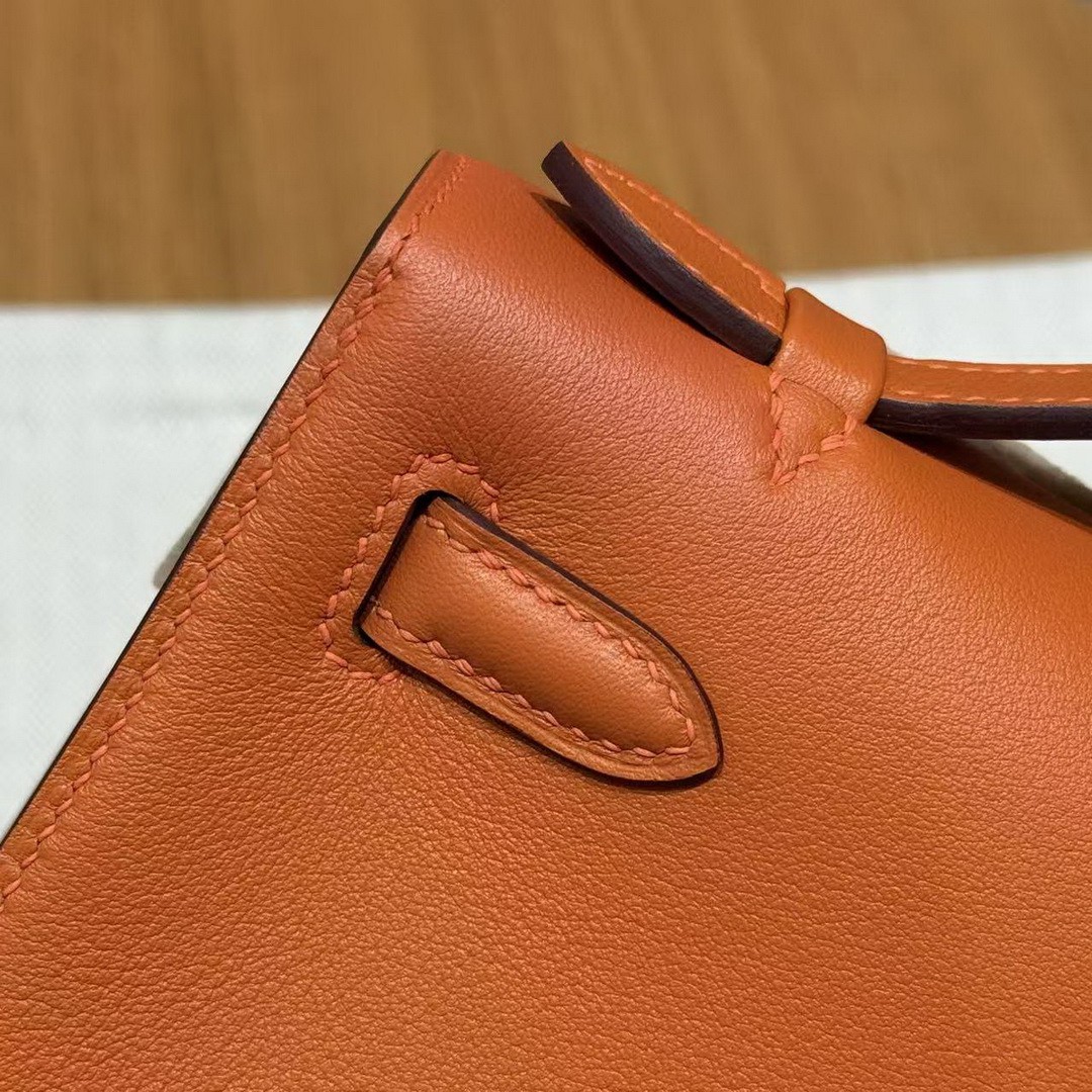 Hermes Kelly Pochette Handmade In Swift Calfskin Leather Gold Hardware 93 Orange - Image 3
