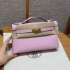 Hermes Kelly Pochette Handmade In Swift Calfskin Leather Gold Hardware x9 Mauve