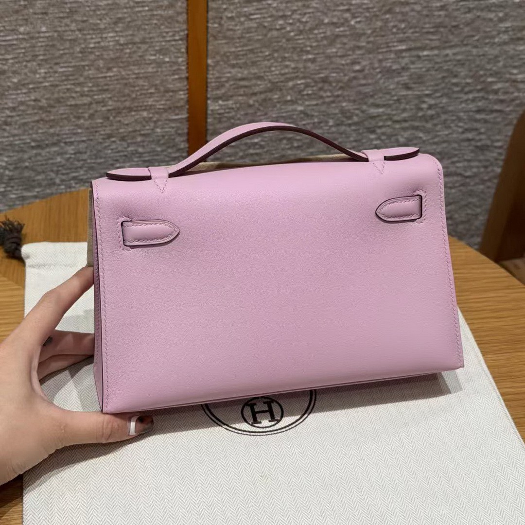 Hermes Kelly Pochette Handmade In Swift Calfskin Leather Gold Hardware x9 Mauve - Image 2