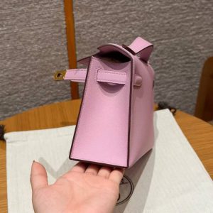 Hermes Kelly Pochette Handmade In Swift Calfskin Leather Gold Hardware x9 Mauve - Image 20