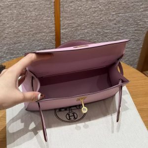 Hermes Kelly Pochette Handmade In Swift Calfskin Leather Gold Hardware x9 Mauve - Image 18