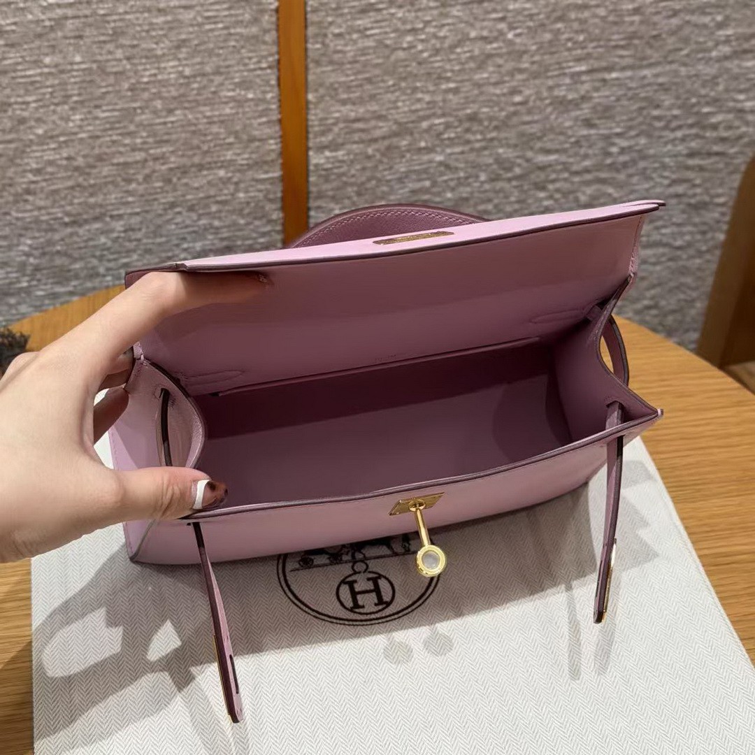 Hermes Kelly Pochette Handmade In Swift Calfskin Leather Gold Hardware x9 Mauve - Image 18