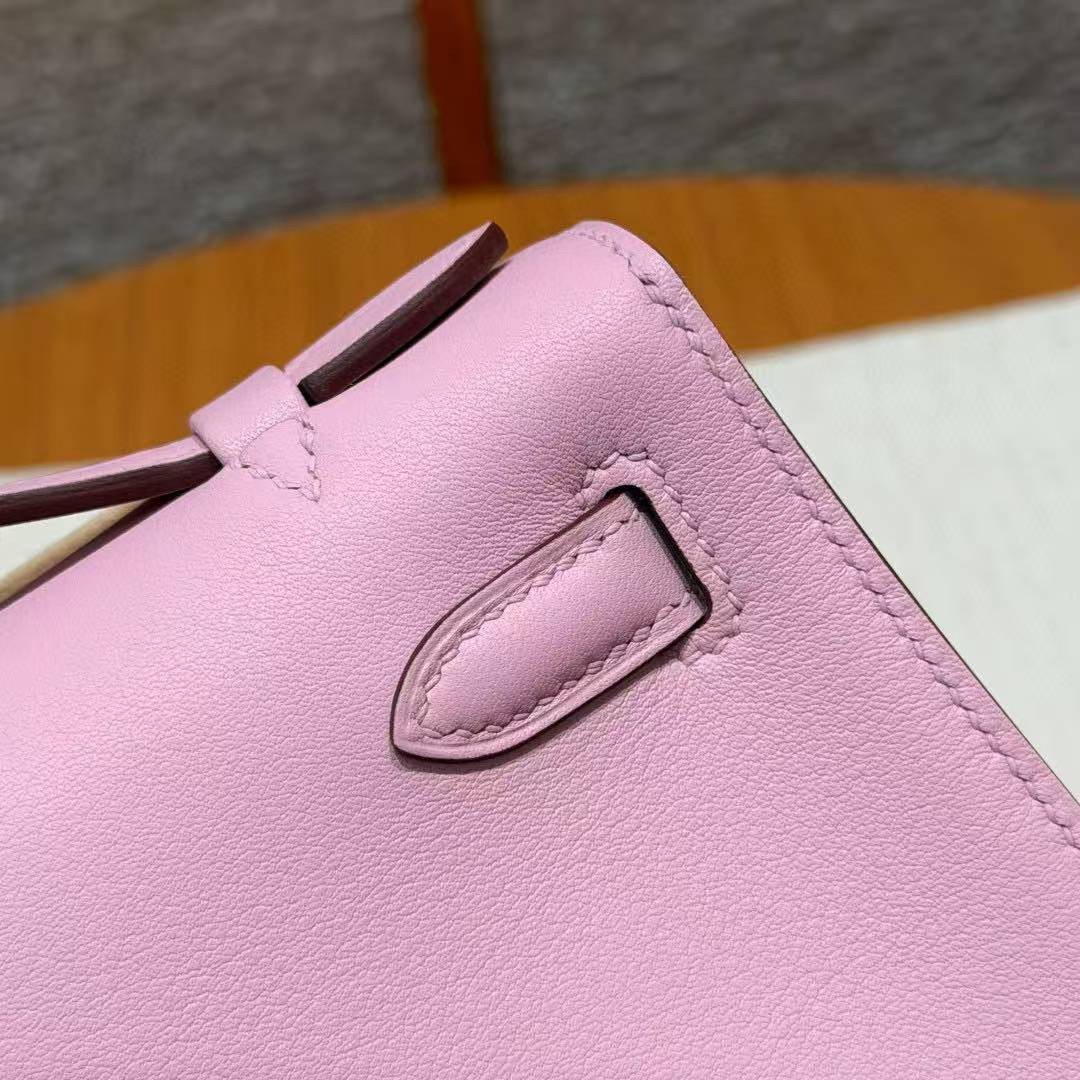 Hermes Kelly Pochette Handmade In Swift Calfskin Leather Gold Hardware x9 Mauve - Image 16