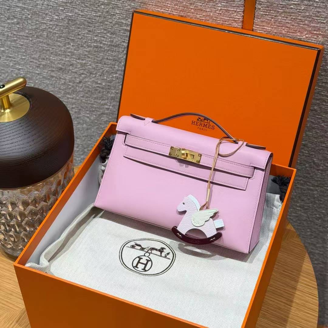 Hermes Kelly Pochette Handmade In Swift Calfskin Leather Gold Hardware x9 Mauve - Image 15