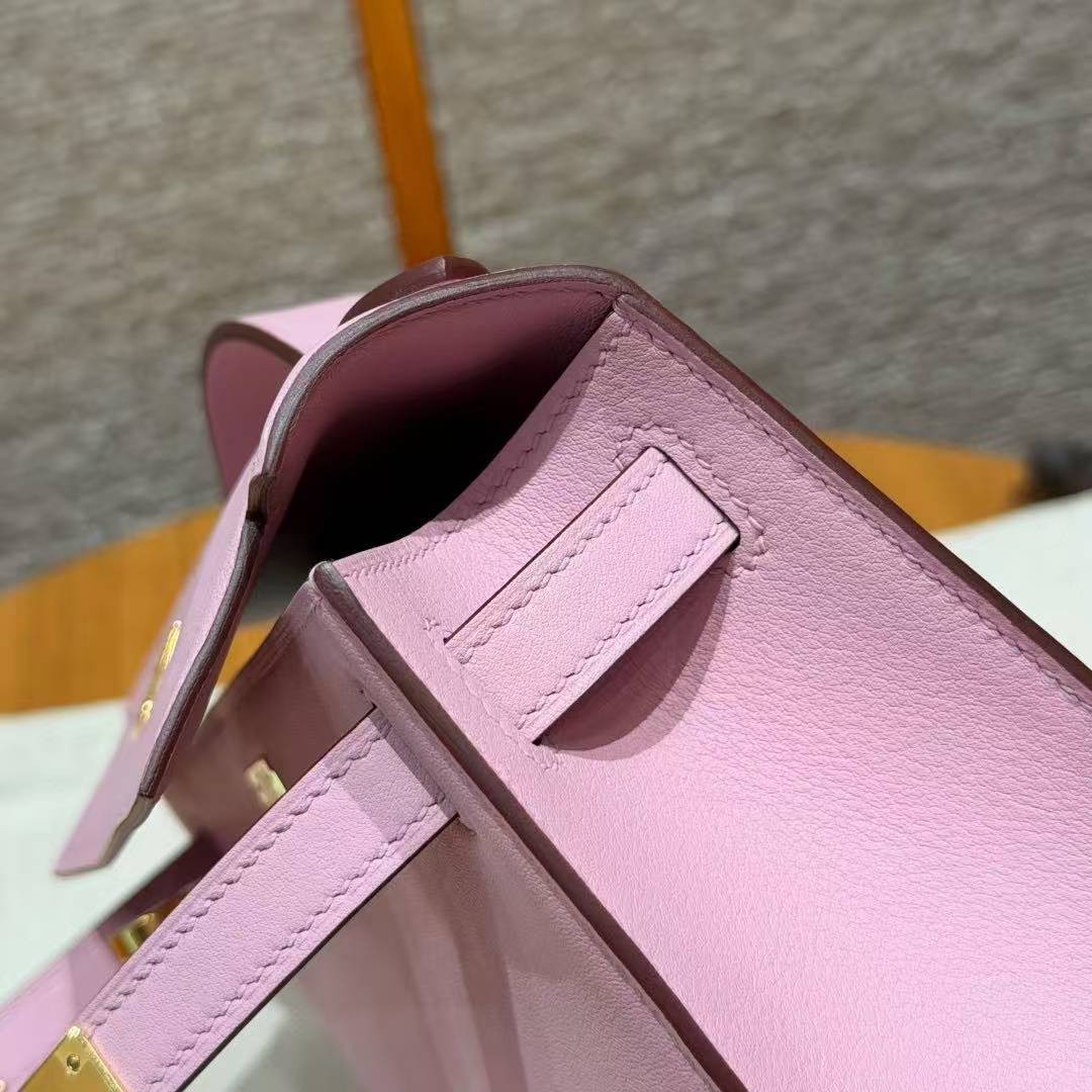 Hermes Kelly Pochette Handmade In Swift Calfskin Leather Gold Hardware x9 Mauve - Image 11