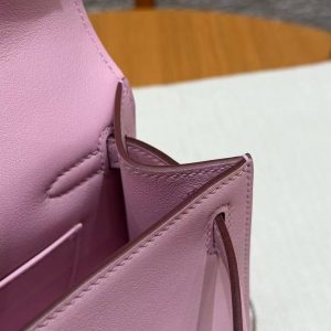 Hermes Kelly Pochette Handmade In Swift Calfskin Leather Gold Hardware x9 Mauve - Image 10