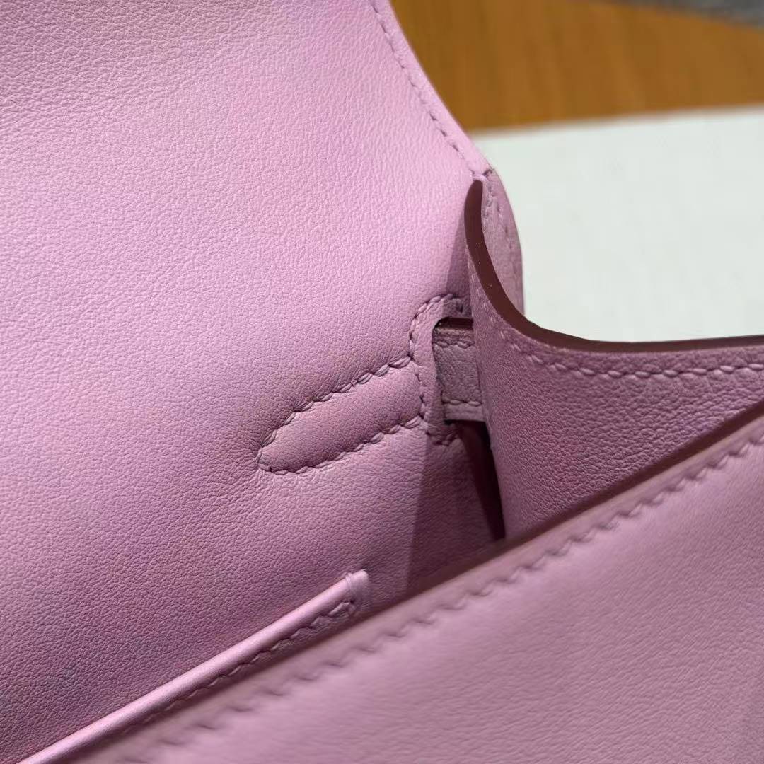Hermes Kelly Pochette Handmade In Swift Calfskin Leather Gold Hardware x9 Mauve - Image 9