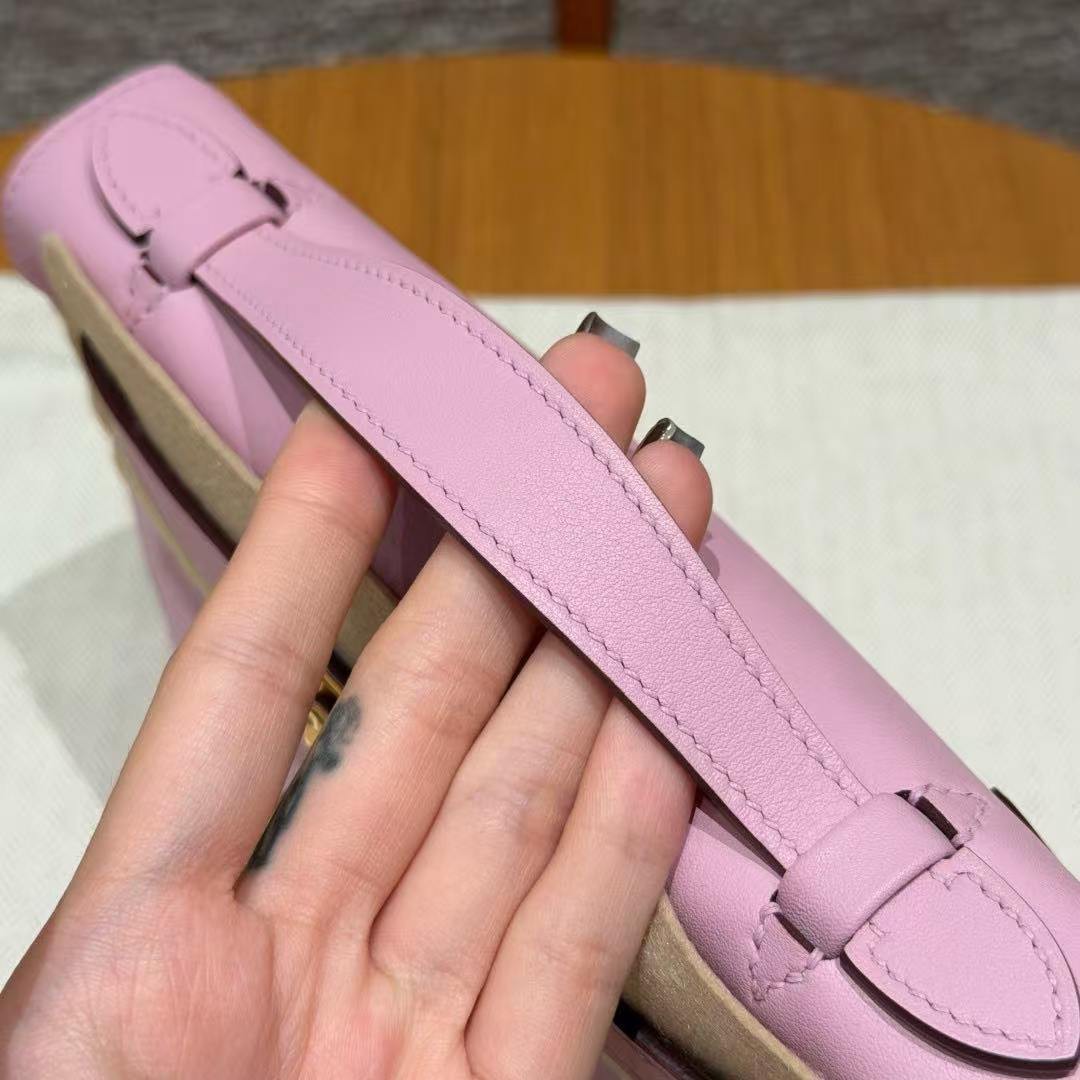 Hermes Kelly Pochette Handmade In Swift Calfskin Leather Gold Hardware x9 Mauve - Image 8