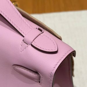 Hermes Kelly Pochette Handmade In Swift Calfskin Leather Gold Hardware x9 Mauve - Image 7
