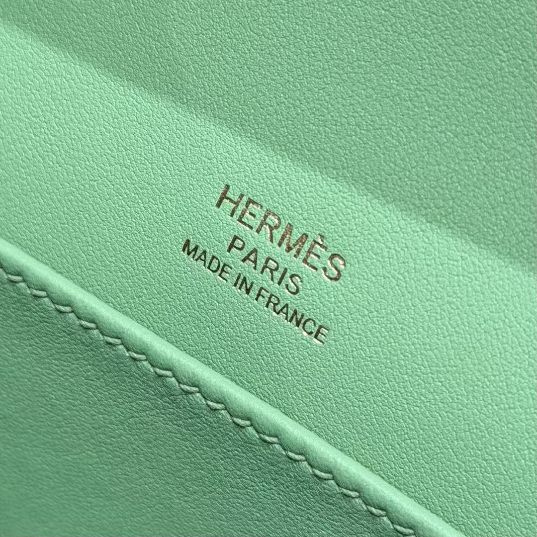 Hermes Kelly Pochette Handmade In Swift Calfskin Leather Rose gold Hardware 3i Vert Criquent - Image 13