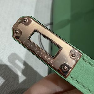 Hermes Kelly Pochette Handmade In Swift Calfskin Leather Rose gold Hardware 3i Vert Criquent - Image 12