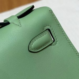 Hermes Kelly Pochette Handmade In Swift Calfskin Leather Rose gold Hardware 3i Vert Criquent - Image 6
