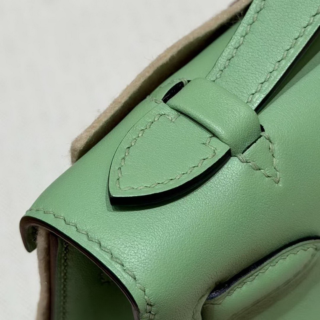 Hermes Kelly Pochette Handmade In Swift Calfskin Leather Rose gold Hardware 3i Vert Criquent - Image 5