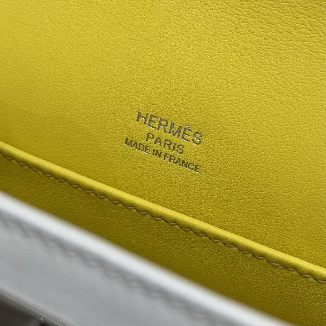 Hermes Kelly Pochette Handmade In Swift Calfskin Leather Silver Hardware 01 Blanc 9R Lime - Image 13