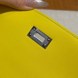 Hermes Kelly Pochette Handmade In Swift Calfskin Leather Silver Hardware 01 Blanc 9R Lime - Image 5