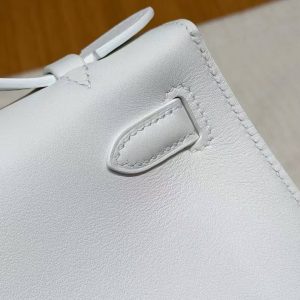 Hermes Kelly Pochette Handmade In Swift Calfskin Leather Silver Hardware 01 Blanc 9R Lime - Image 3