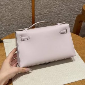 Alternative view of Hermes Kelly Pochette Handmade In Swift Calfskin Leather Silver Hardware 09 Mauve Pale