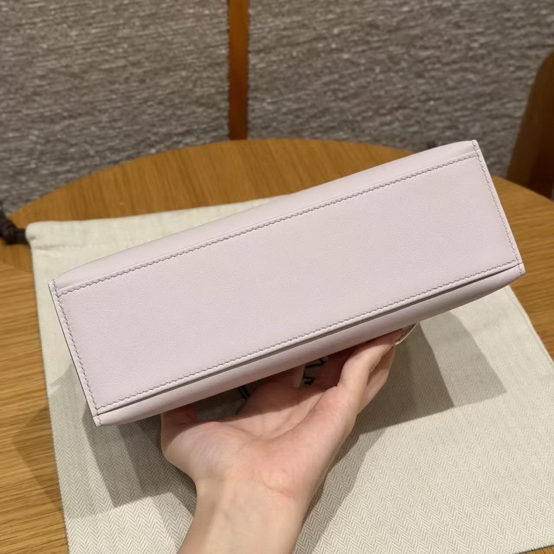 Hermes Kelly Pochette Handmade In Swift Calfskin Leather Silver Hardware 09 Mauve Pale - Image 18