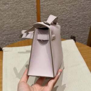 Hermes Kelly Pochette Handmade In Swift Calfskin Leather Silver Hardware 09 Mauve Pale - Image 11