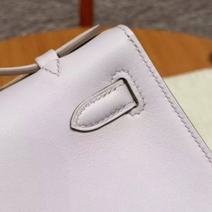Hermes Kelly Pochette Handmade In Swift Calfskin Leather Silver Hardware 09 Mauve Pale - Image 9