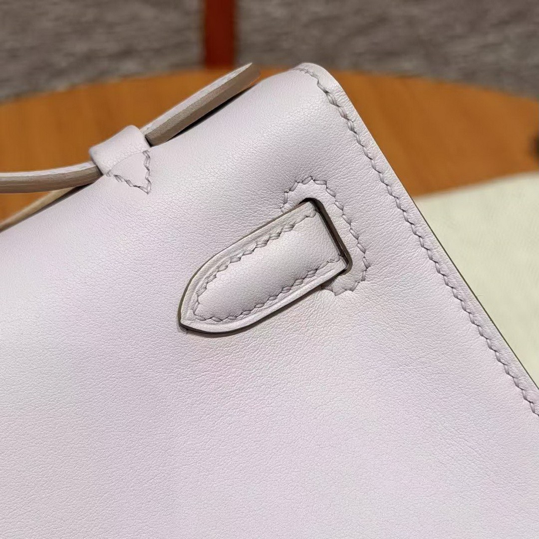 Hermes Kelly Pochette Handmade In Swift Calfskin Leather Silver Hardware 09 Mauve Pale - Image 9