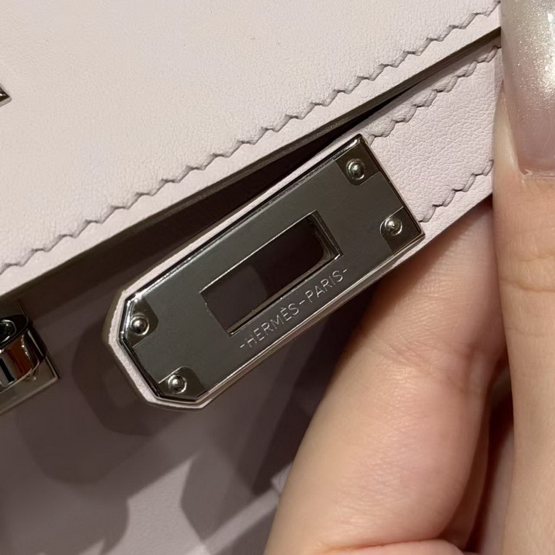 Hermes Kelly Pochette Handmade In Swift Calfskin Leather Silver Hardware 09 Mauve Pale - Image 6
