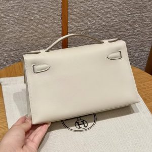 Hermes Kelly Pochette Handmade In Swift Calfskin Leather Silver Hardware 10 Craie - Image 2