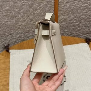 Hermes Kelly Pochette Handmade In Swift Calfskin Leather Silver Hardware 10 Craie - Image 17