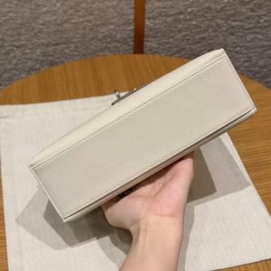 Hermes Kelly Pochette Handmade In Swift Calfskin Leather Silver Hardware 10 Craie - Image 16