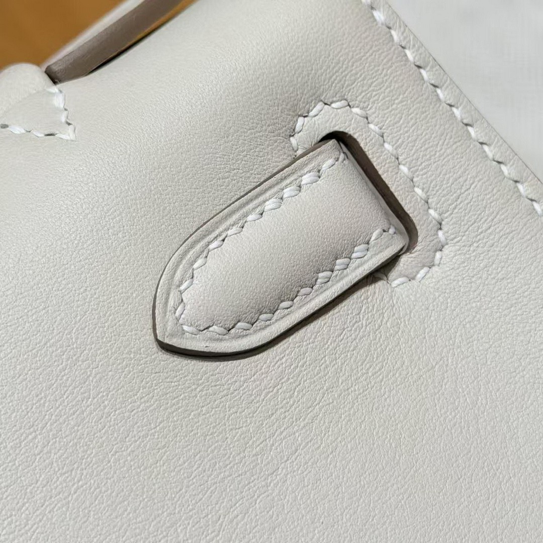 Hermes Kelly Pochette Handmade In Swift Calfskin Leather Silver Hardware 10 Craie - Image 7