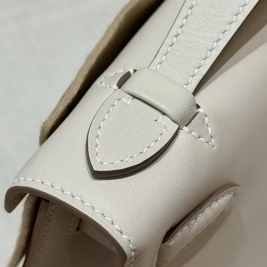 Hermes Kelly Pochette Handmade In Swift Calfskin Leather Silver Hardware 10 Craie - Image 6