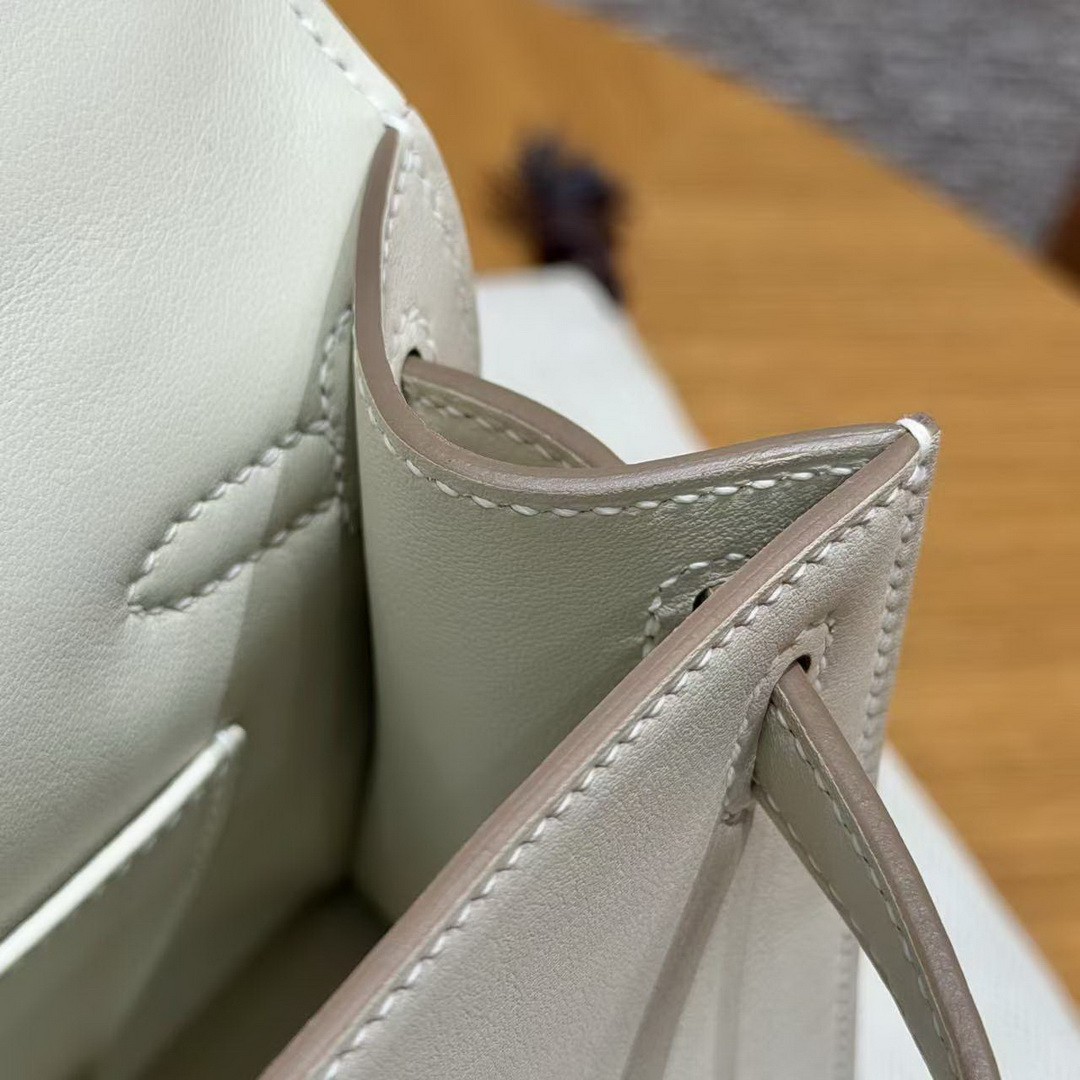 Hermes Kelly Pochette Handmade In Swift Calfskin Leather Silver Hardware 10 Craie - Image 5