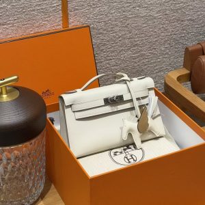 Hermes Kelly Pochette Handmade In Swift Calfskin Leather Silver Hardware 10 Craie - Image 4