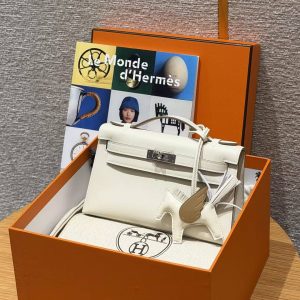 Hermes Kelly Pochette Handmade In Swift Calfskin Leather Silver Hardware 10 Craie - Image 3