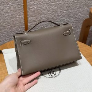 Alternative view of Hermes Kelly Pochette Handmade In Swift Calfskin Leather Silver Hardware 18 Etoupe