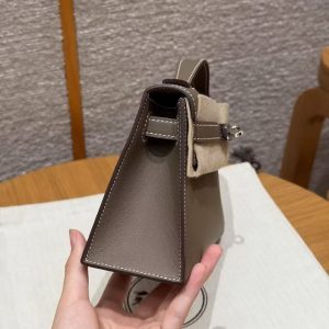 Hermes Kelly Pochette Handmade In Swift Calfskin Leather Silver Hardware 18 Etoupe - Image 18