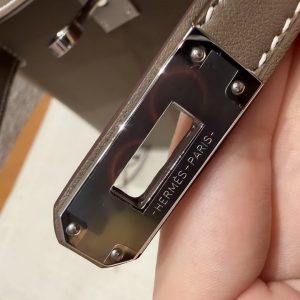 Hermes Kelly Pochette Handmade In Swift Calfskin Leather Silver Hardware 18 Etoupe - Image 13